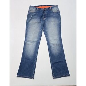 Eddia Beverly Hills Mens Blue Wash Distressed Vintage Jeans Side Zip 36x34